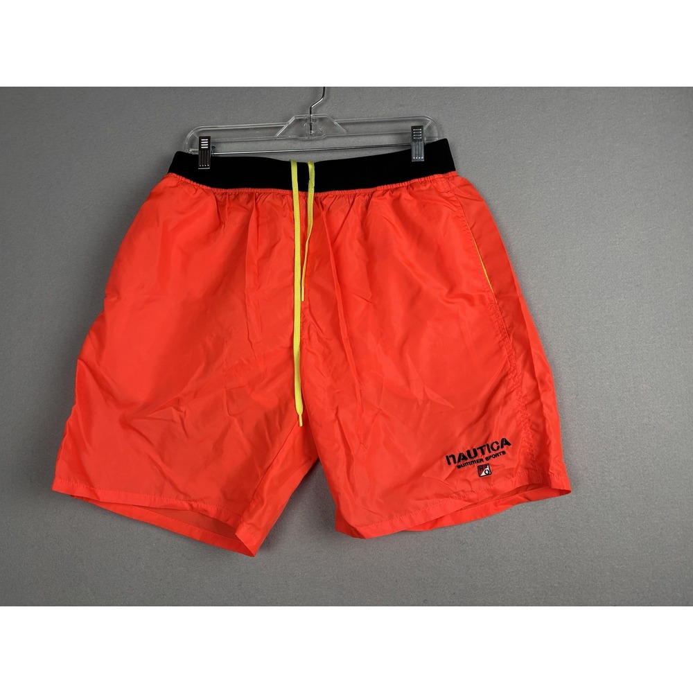 Nautica Shorts Mens Large Orange Swim Trunks Mesh Lined Drawstring Summer Sports